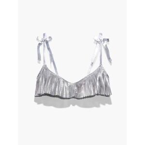 Savage X Fenty Silver Metallic Pleated LAMÉ Unlined Bra 32D Festival Coachella